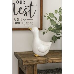 White Porcelain Duck Gold Accented Beak And Feet 7.5" Cottage Core Farmhouse